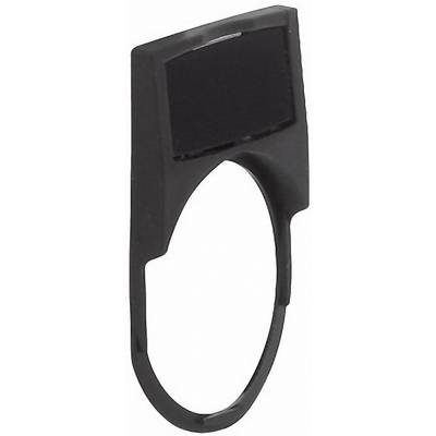 En sort plasticchip-holder, typisk brugt som indkøbsvognsbrik, i form af en ring med en rektangulær overflade.