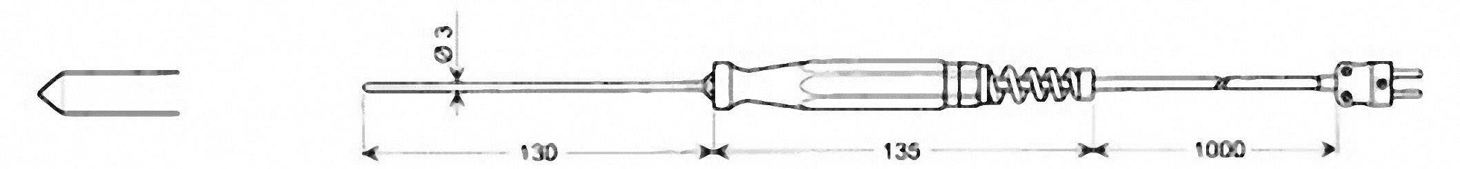 Tegning af en spændingstester med håndtag, skruetrækker-spids og kabel med stik, samlede mål ca. 187 mm.