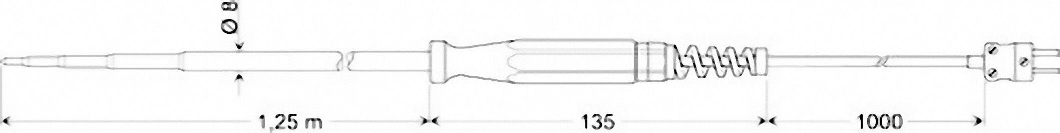 'Teknisk tegning af en skruetrækker med kabel. Hovedlængder er 1,25 m og 1000 mm. Grebdelen måler 135 mm med spiral.'