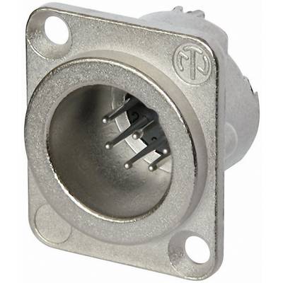 Metalkonnektorer med rund kapsling og fire ben, velegnede til lyd- eller elektroniske forbindelser.