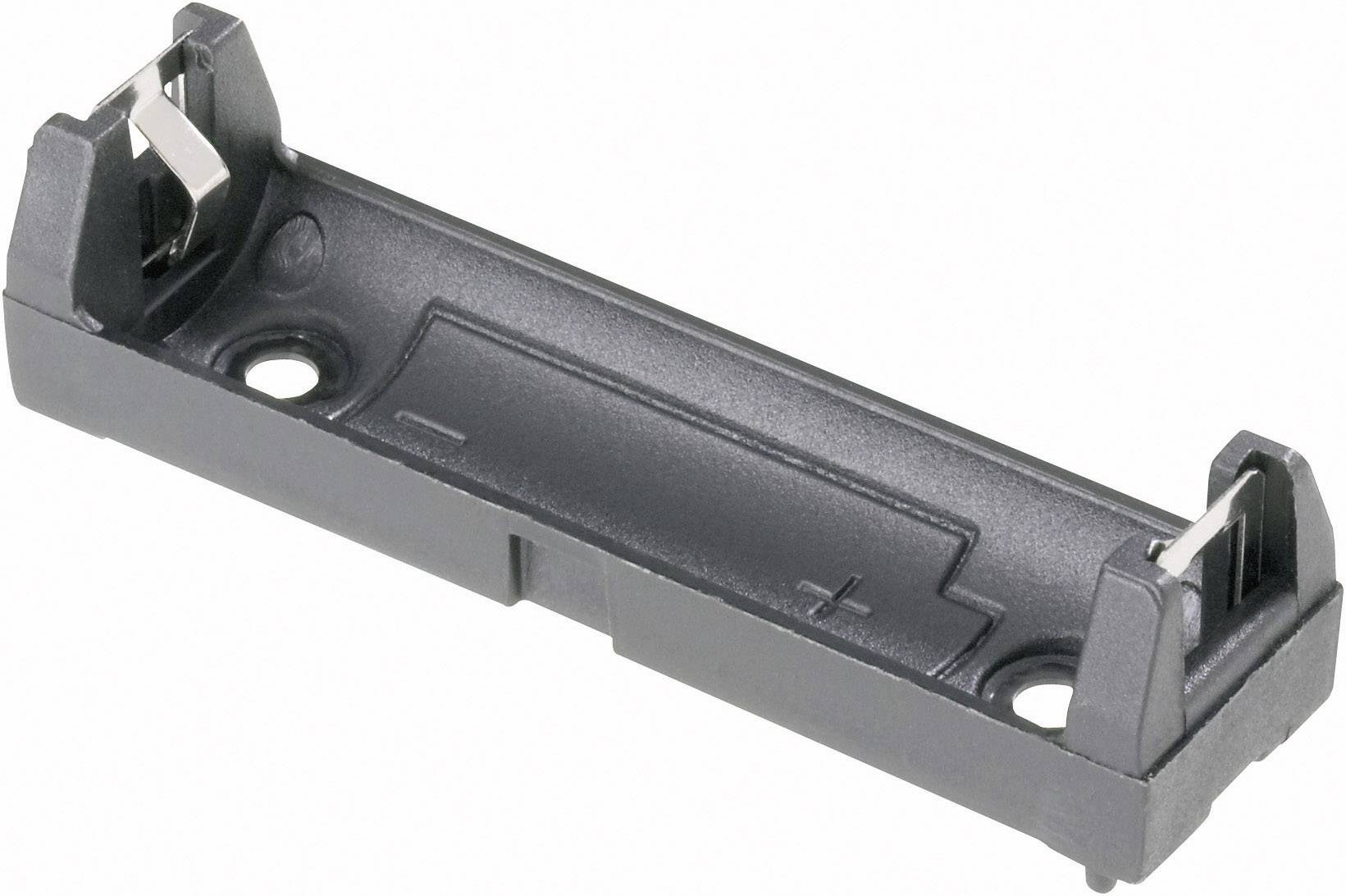 Plastik batteriholder til AA-batteri, sort, med metalcontakter i begge ender.