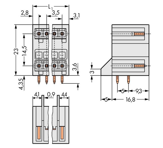 WAGO Stiftkabinet-printplade 734 Samlet antal poler 5 Rastermål: 3.50 mm 734-405/001-000 100 stk