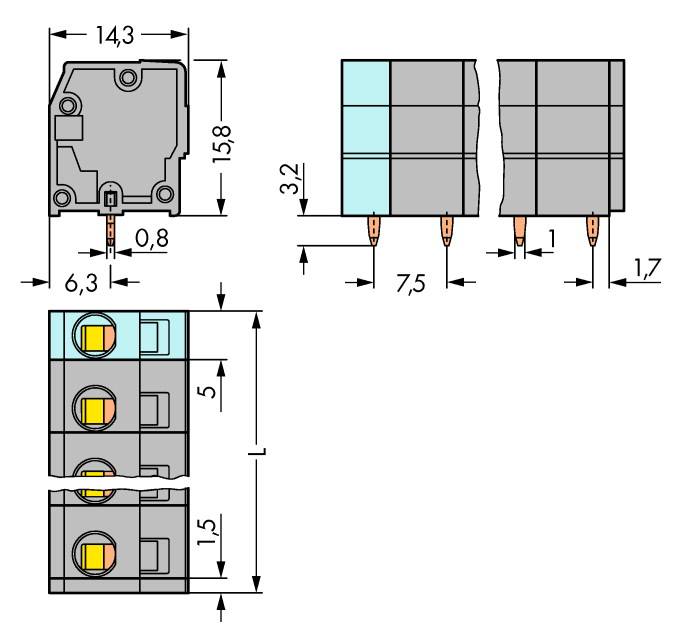 WAGO 739-205 Fjederkraftsklemmeblok 2.50 mm² Poltal 5 Grå 120 stk