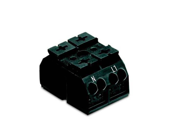 Sort terminalblok med tre stikpladser, mærket med 'N' og 'L1', til elektriske forbindelser i kredsløb.