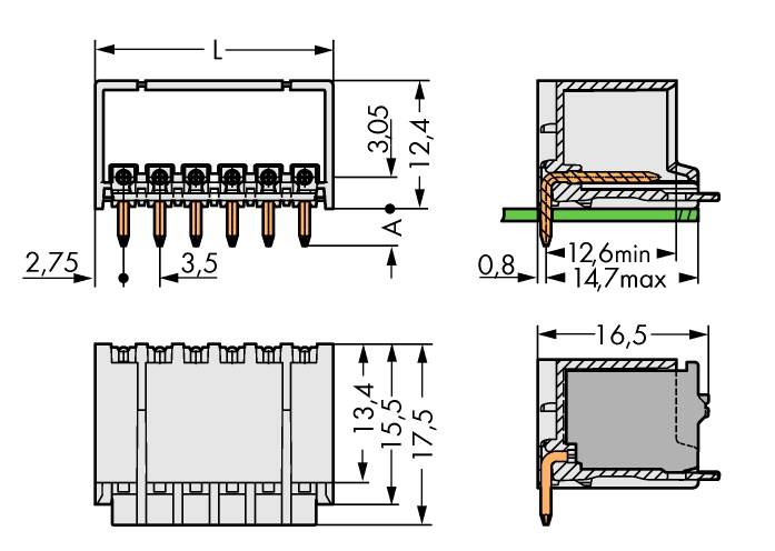 WAGO Stiftkabinet-printplade 2091 Samlet antal poler 10 Rastermål: 3.50 mm 2091-1430 100 stk