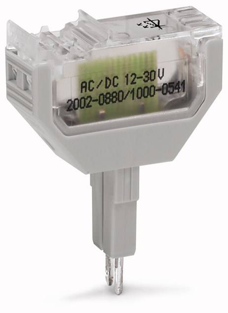 Grå, gennemsigtig elektrisk stikforbindelse med påskriften 'AC/DC 12-30V 2002-0880/1000-0541'.