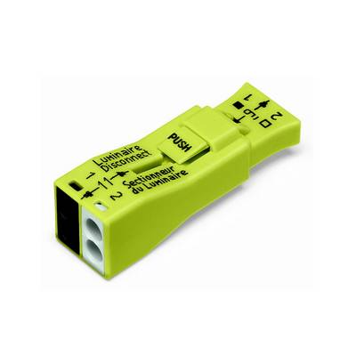 En grøn elektrisk stikforbindelse med påskriften 'Luminaire Déconnecté' og symboler til ledningsføring af armaturer.