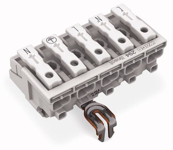 WAGO 294-8215 294-8215 Strømtilslutningsklemme fleksibel: - stift: 0.5-2.5 mm² Poltal: 5 250 stk Hvid