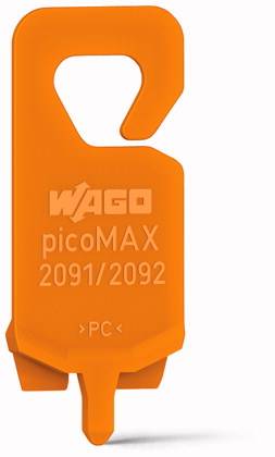 Et orange plastværktøj fra WAGO ved navn 'picoMAX 2091/2092', som bruges inden for det elektriske område.