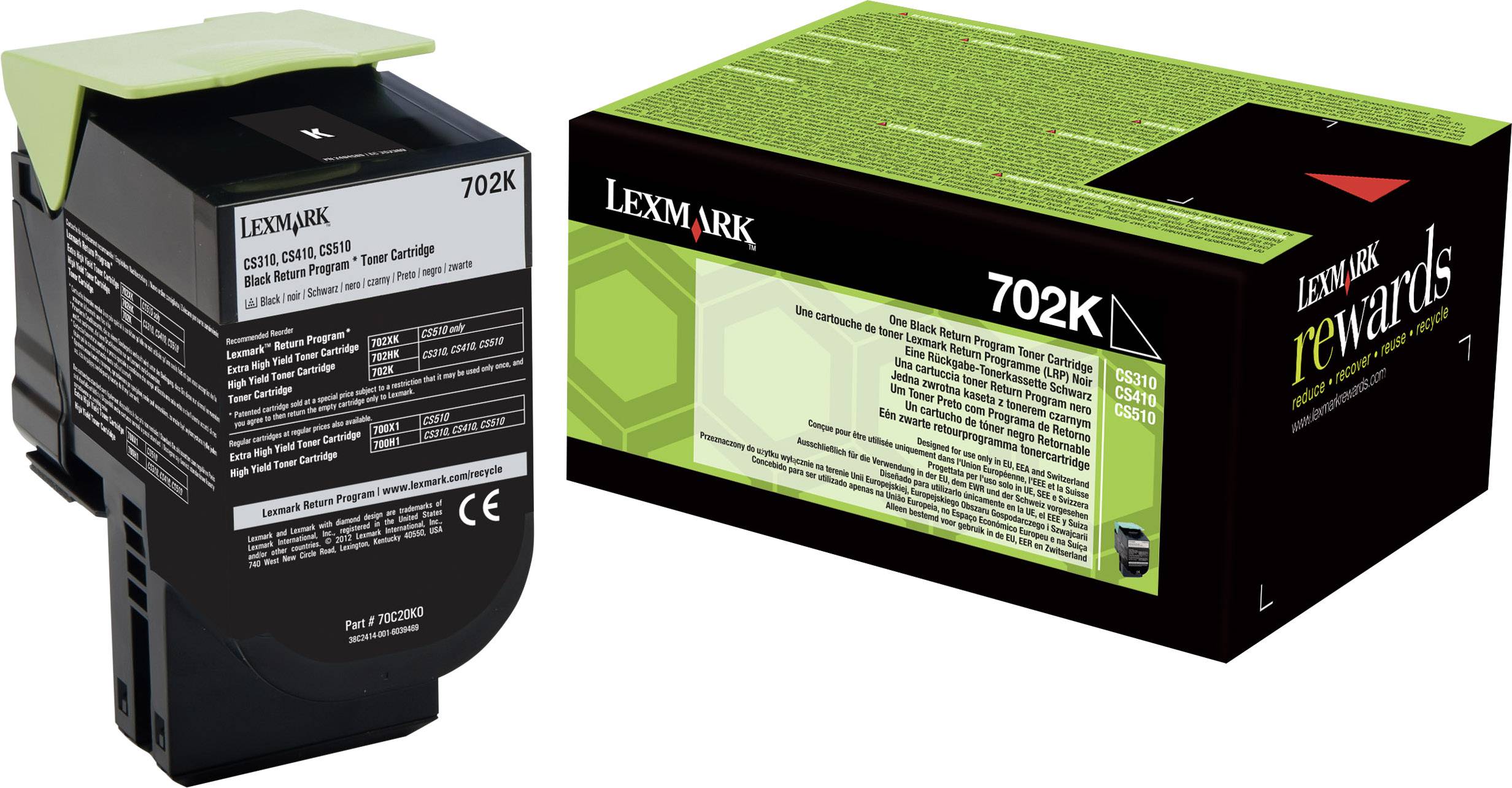 Blækpatron 'Lexmark 702K', sort, med emballage. Forbedrede sorte nuancer, kompatibel med Lexmark-printermodeller.