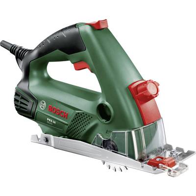 Elektrisk håndrundsav i grøn og rød, set fra siden. Den har et ergonomisk håndtag og en synlig klinge.