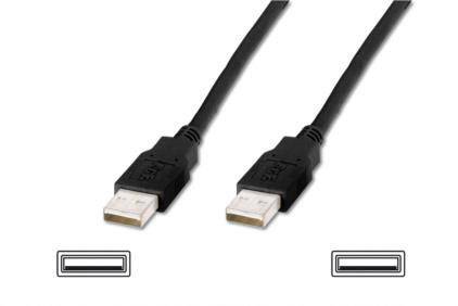 To USB-kabler med Type A-stik ved siden af hinanden på en hvid baggrund, som viser tilslutningsmuligheder.