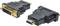 To videoadaptere: DVI til HDMI. Venstre: DVI-stik, højre: HDMI-stik. Sorte plastikkabler med guldbelagte kontakter.
