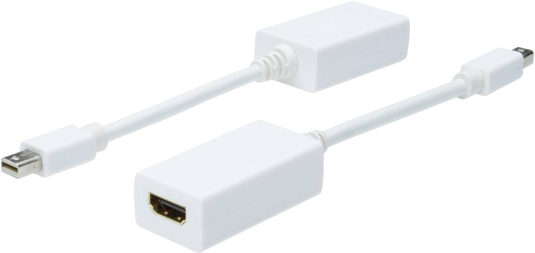 To hvide adapterkabel: øverst Micro-HDMI til HDMI, nederst Mini-DisplayPort til HDMI.