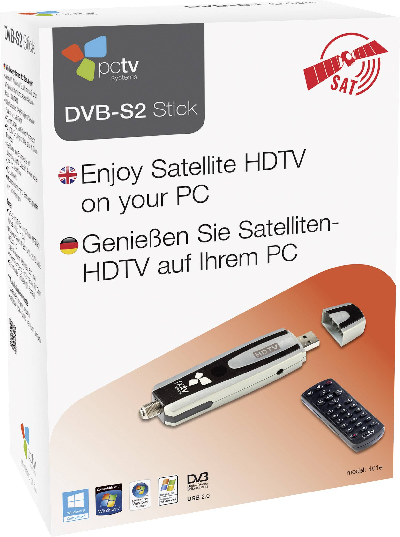 PCTV Systems PCTV DVB-S2 Stick 461E TV-stik med fjernbetjening, Optagefunktion Antal tunere: 1 | Conradelektronik.dk