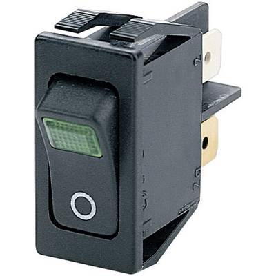 Sort kipkontakt med grønt rektangel og hvid cirkel på forsiden, egnet til styring af elektriske apparater.