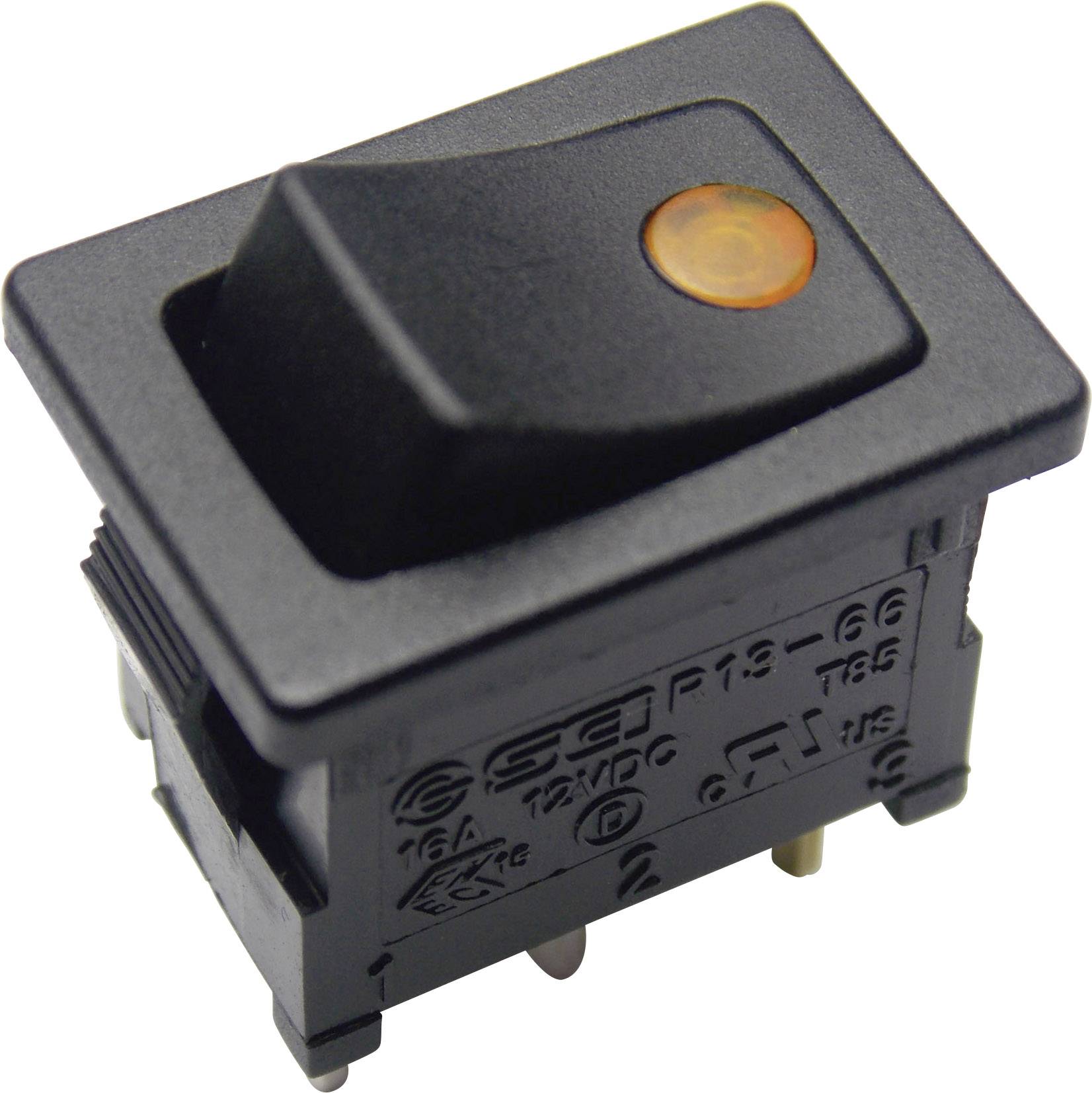 Sort vippeafbryder med orange kontrollampe, 16A 250V AC, 3-polet, til elektroniske enheder.