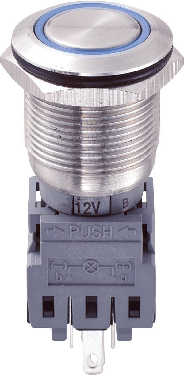 TRU COMPONENTS  701906  LAS1-BGQ-11ZE/B/12V  Hærværkssikret trykkontakt  250 V/AC  5 A  1 x Off/On  Klikkende  Blå    IP67  1 stk