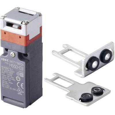 Sikkerhedsafbryder fra IDEC, type H5D-03, med to matchende metalliske aktivatorer. Egnet til industrielle anvendelser.