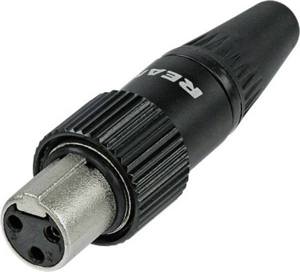 Trepolarstik XLR-stik med sort plastikkappe og metalliske kontakter. Hyppigt brugt til mikrofonindgange.