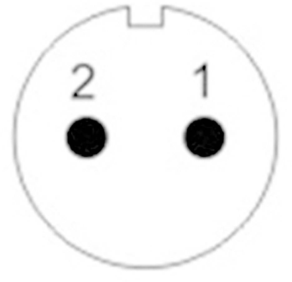 Stikkontakt med to runde huller, nummereret med '1' og '2'.