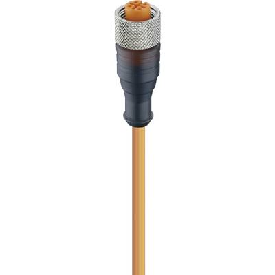 Et orange kabel med en rund, sølvfarvet stikforbindelse i den ene ende.