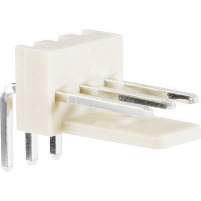 Elektrisk stikforbinder med tre metalliske ben og et hvidt plastikkarosseri, liggende i vandret position.