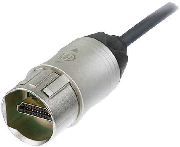 Et gråt HDMI-kabel med metalstik, velegnet til high-definition video- og lydtilslutninger.