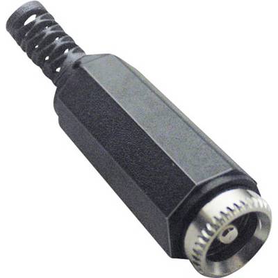 Sort, rektangulær adapter med rund metalforbindelse og spiralformet kabelskærm i den anden ende.