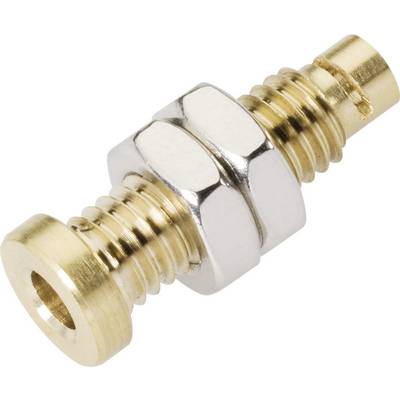 En lille metallisk, cylinderformet adapter med gevind på begge sider, ofte brugt til tekniske forbindelser.
