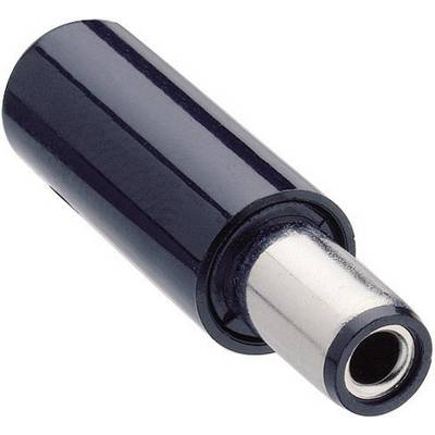 Sort og sølvfarvet metalcylinder, sandsynligvis en elektrisk stik eller adapter.