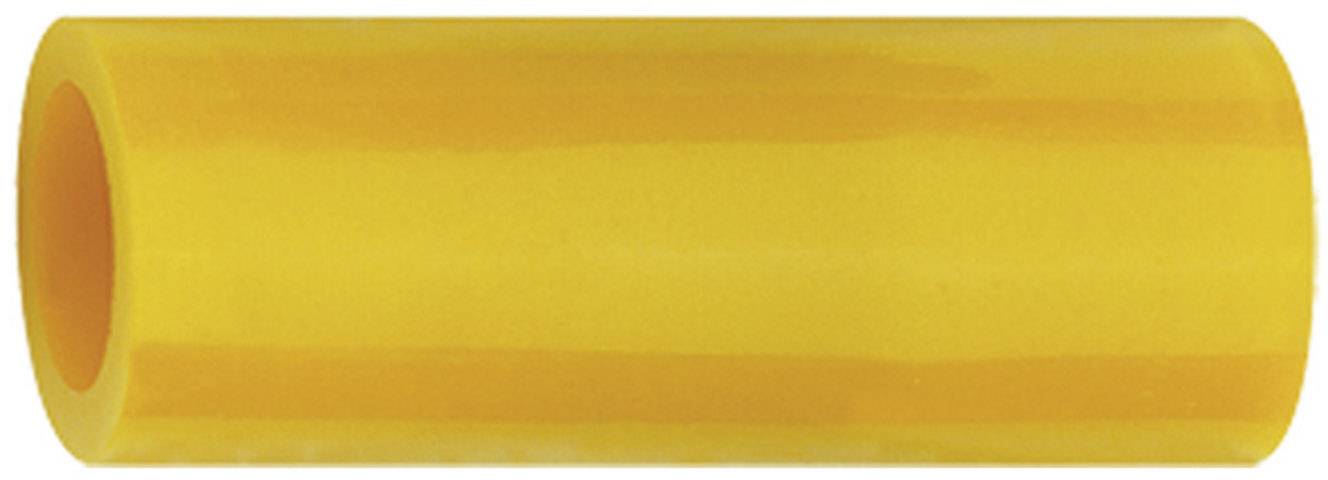 Et gult, hult plastikrør, horisontalt placeret, med en glat overflade. Det bruges til at illustrere materialets egenskaber.