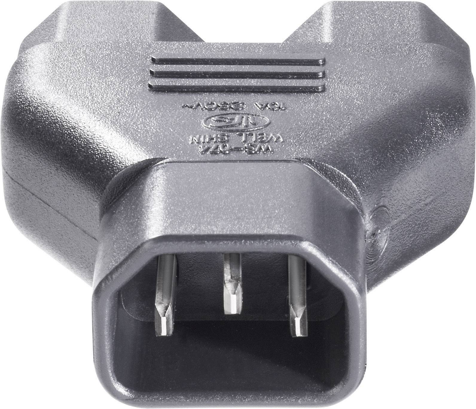 En grå, trepolet netadapter i Y-form til forbindelse af elektriske apparater.