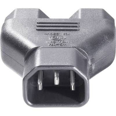 En grå, trepolet netadapter i Y-form til forbindelse af elektriske apparater.