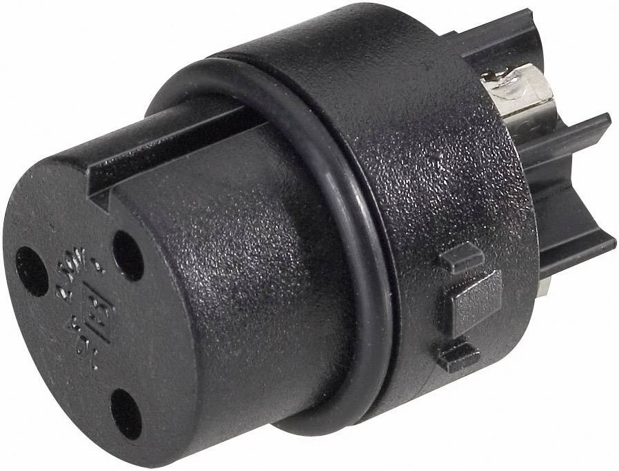 Sort adapterstik, kompakt design, velegnet til tilslutning af elektriske apparater til ikke-standardiserede stikkontakter.