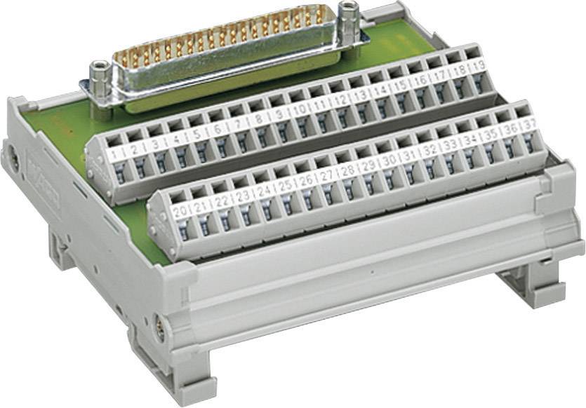 Ledningsklemmeblok med nummererede tilslutninger og en flerpolet stik, egnet til komplekse elektroniske forbindelsessystemer.