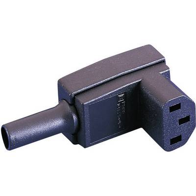 En sort, trepolet netadapter i L-form, egnet til at forbinde elektriske enheder med en strømkilde.