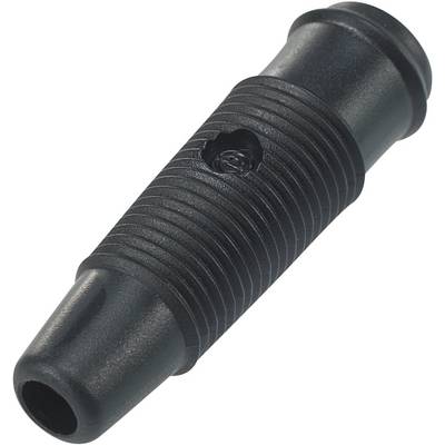 En sort stikforbindelse med riflet overflade og cylindrisk form.