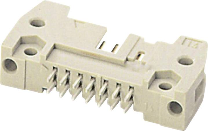 En rektangulær, beige elektronikstik med flere metalben og fire runde fastgørelseshuller.
