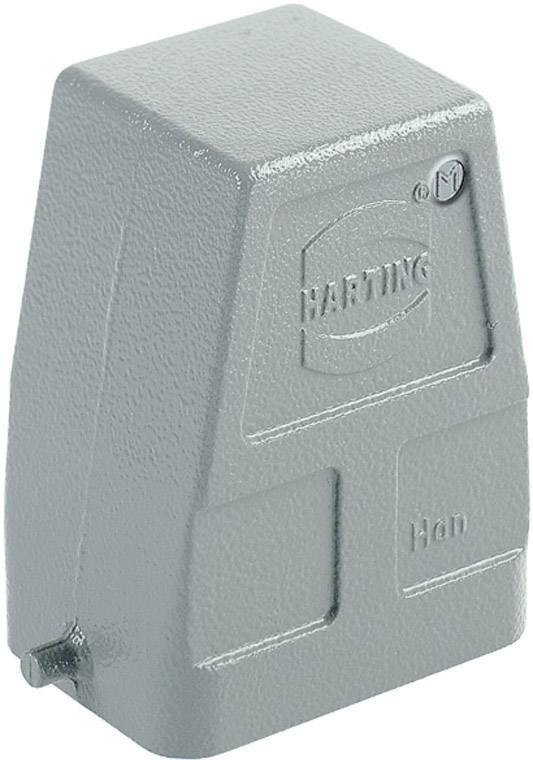 Et rektangulært, grå metalkabinet med påskriften 'HARTING' og 'Han', bruges til opbevaring og beskyttelse af stikforbindelser.