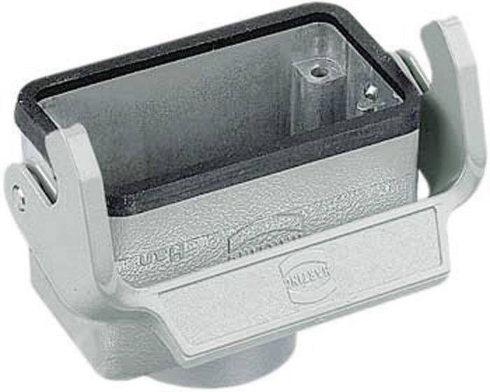 Rektangulær, metallisk kasse med sidehåndtag. Egnet til montering af elektroniske komponenter eller moduler.