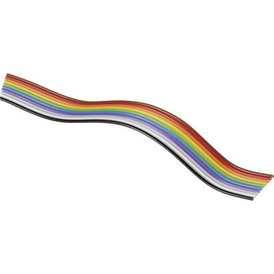 En farverig regnbuekabelstamme med parallelt løbende ledninger i forskellige farver, som er visuelt tiltalende bøjet.