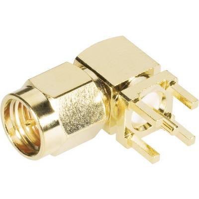 En guldbelagt koaksialstik med fire ben, som bruges til forbindelse mellem elektroniske enheder.