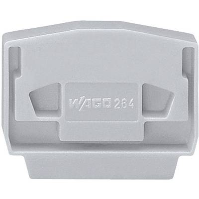 Grå plastik kabelafdækningsclips med præget tekst 'W/ABB 284'. Plastikclips med beslag til kabelorganisering.