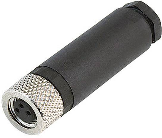 En sort cylindrisk stik med riflet metalende og fire huller til kontakter, egnet til elektroniske forbindelser.