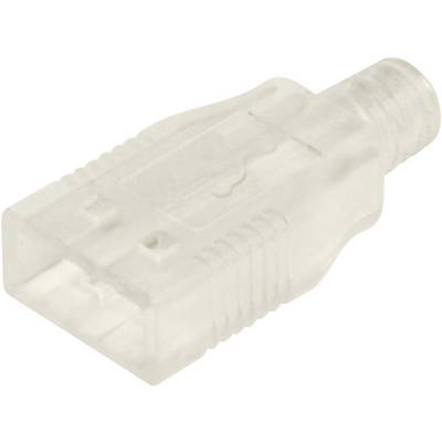 En hvid, gennemsigtig plastikstik til en netadapter, som bruges til strømforbindelsen for elektroniske enheder.