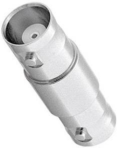 Metallisk cylindrisk adapter, muligvis et stik, med cirkulære åbninger i begge ender. Bruges til tekniske forbindelser.