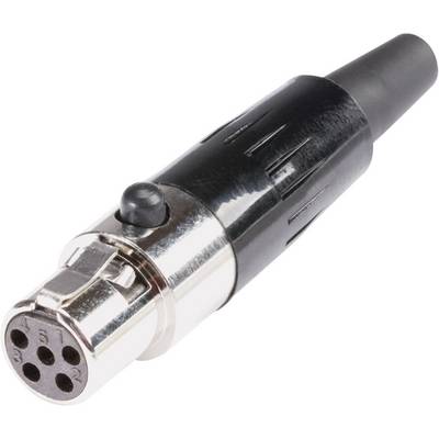 En fempolet XLR-stik, typisk brugt til professionelle lydtilslutninger og mikrofonkabler.