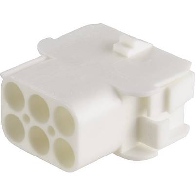 En hvid plastikstik med seks runde tilslutninger, egnet til elektriske forbindelser.