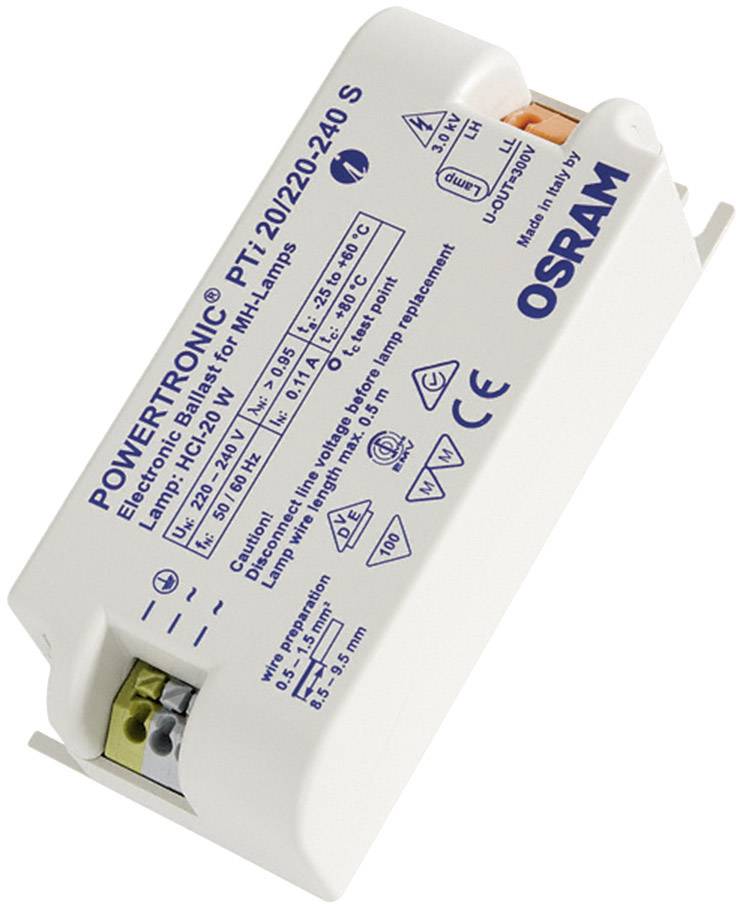 LEDVANCE Højtryksafladningslampe EVG 20 W (1 x 20 W) Til monteringslys, metalhus PTI 20/220-240 S VS20